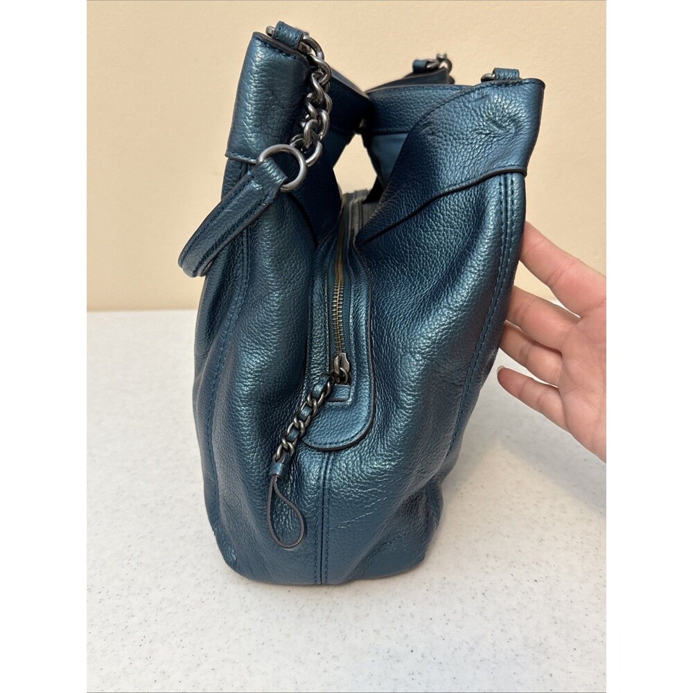 Coach 22209 Lexy Leather Chain Metallic Peacock Teal Tote Shoulder Bag Purse EUC - Picture 12 of 16
